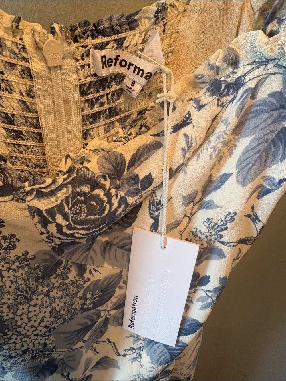 Reformation Nikita Blue and White Floral Midi Dress NWT size 8 - Picture 13 of 16